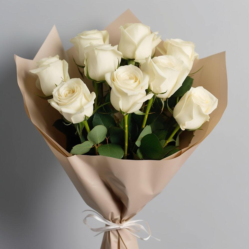 9 Белых роз Эдлесс Лав в Новом-Уренгое Букет 9 Белых роз Эдлесс Лав в Новом-Уренгое