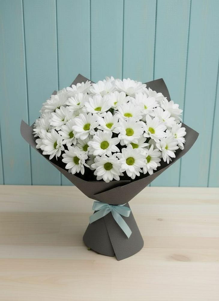 Букет белые хризантемы в Новом-Уренгое Букет цветов из: Хризантемы в Новом-Уренгое